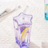 Five-Pointed Glass Coffee mugs with straw and lid Gradient Drink Cup