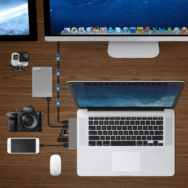 6 In 1 Aluminum USB C Hub USB Type C Hub Adapter Dongle Compatible For MacBook Pro 13" 15"  2016 2017 Thunderbolt 3 USB-C Data