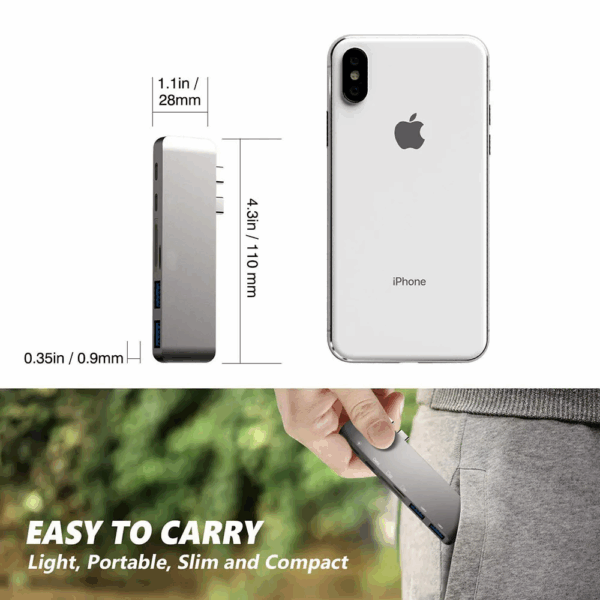 6 In 1 Aluminum USB C Hub USB Type C Hub Adapter Dongle Compatible For MacBook Pro 13" 15"  2016 2017 Thunderbolt 3 USB-C Data