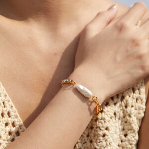 2025 Trendy Jewelry Elegant Personality Brass Plated Fashion Fine 18K Real Gold Pearl Bracelet for Women