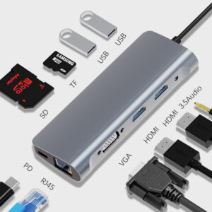 Type-c multi-function docking station 10in1 dual HDMI VGA three-screen different display MST expansion docking station Gigabit network port