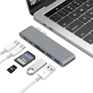 6 In 1 Aluminum USB C Hub USB Type C Hub Adapter Dongle Compatible For MacBook Pro 13" 15"  2016 2017 Thunderbolt 3 USB-C Data